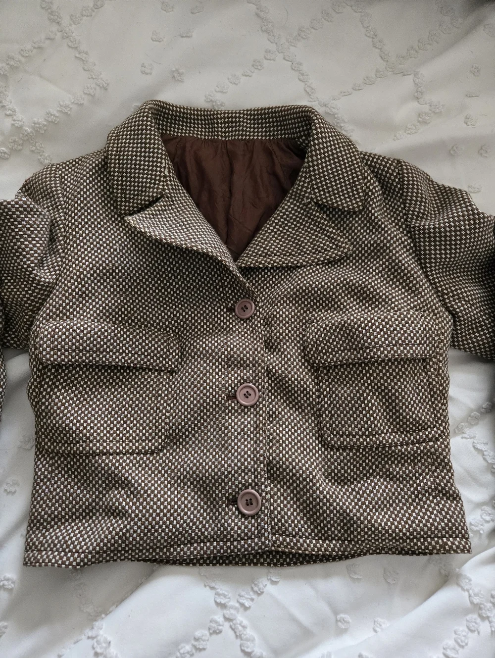 Vintage 60s/70s Brown Check Cropped Mod Blazer Jacket - European Size 42 - Picture 3 of 12
